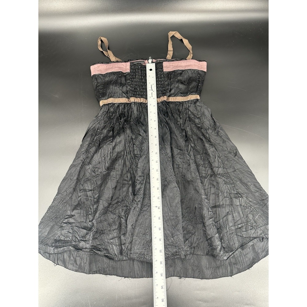 Free People Mini Dress Sz 6 Black Boho Smocked‎ Back Zip Front Removable Straps - Picture 5 of 11